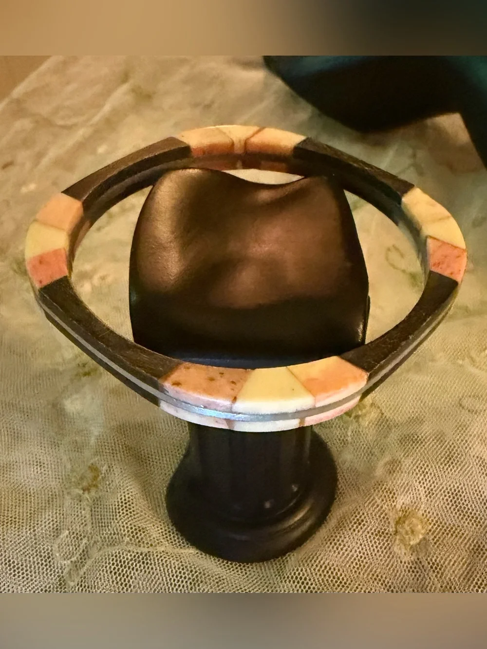 Vintage Bohemian Bone Inlay Black and Ivory Bangle set of 3